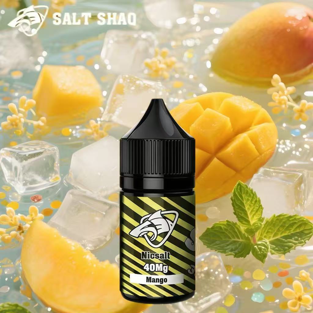 鯊克(SALT SHAQ)芒果口味尼古丁鹽電子煙油,30mL 容量,35mg 尼古丁濃度,高還原新鮮芒果香甜風味,順滑不嗆喉,台灣現貨當日出貨。